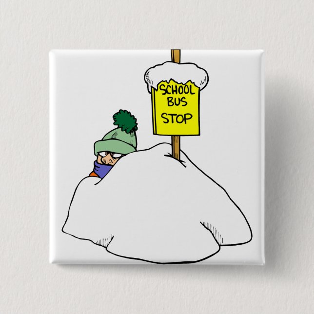 Waiting For School Bus In Winter Snow 15 Cm Square Badge (Front)