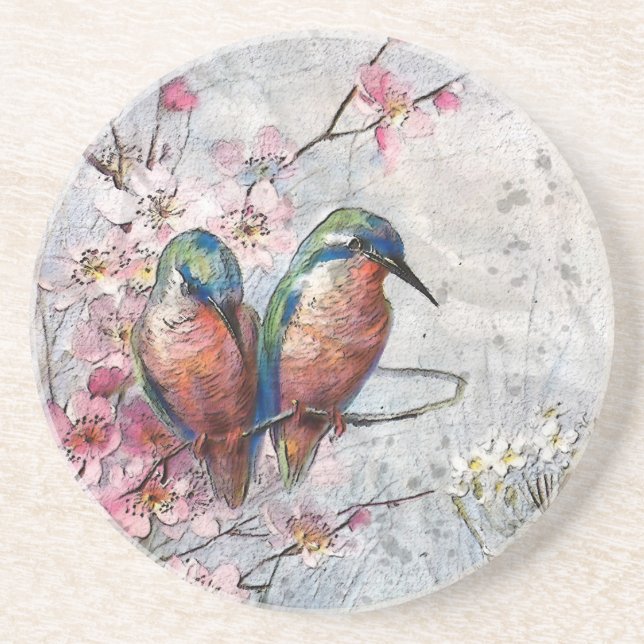 Waiting For Supper Kingfisher Bird Illustration   Coaster (Front)