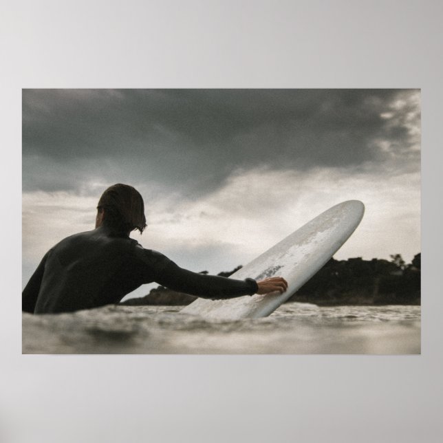 Waiting for the Wave Ocean Surf Art Surfer Poster (Front)