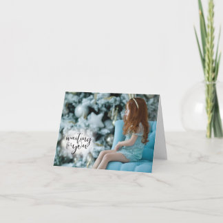 Waiting for You, Girl Sitting by Christmas Tree Holiday Card