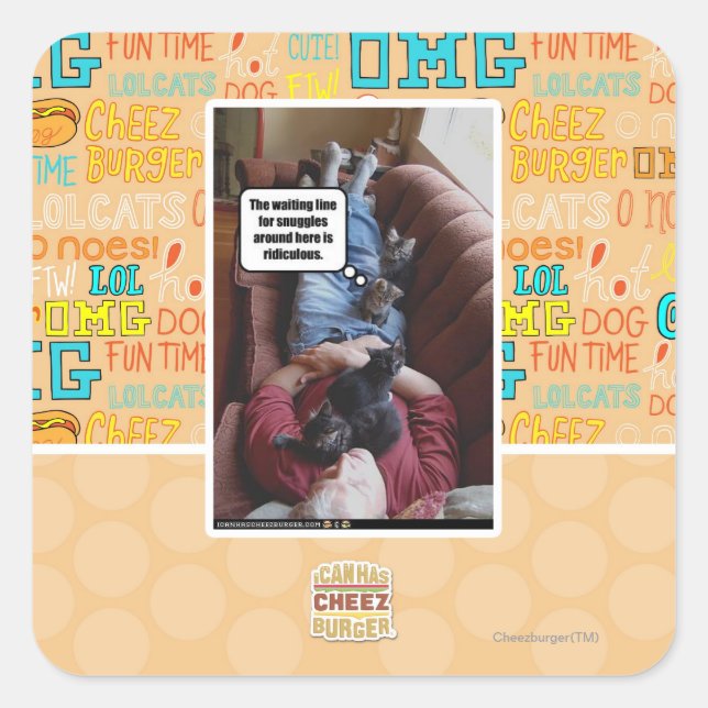 Waiting line for snuggles square sticker (Front)