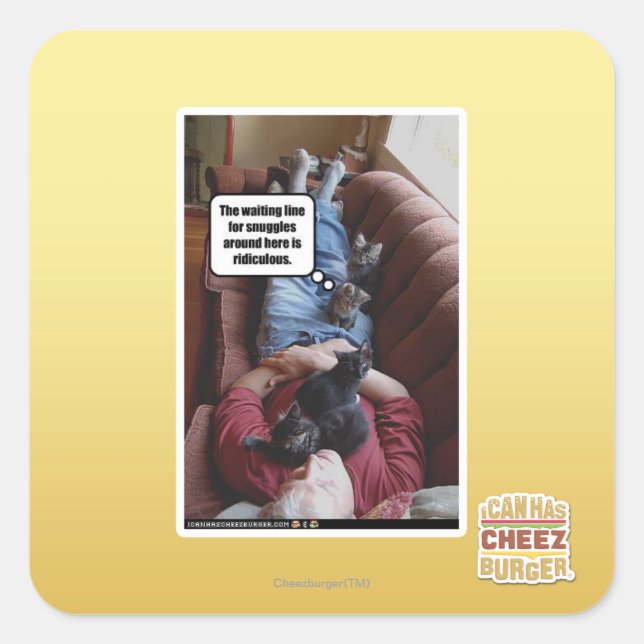 Waiting line for snuggles square sticker (Front)