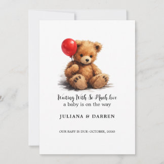 Waiting With So Much Love Teddy Bear & Red Balloon Invitation