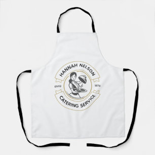 Waitress Holding Dish Vintage Circle Logo Apron