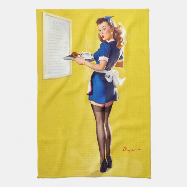 Waitress Pin Up Tea Towel (Vertical)