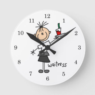 Waitress Stick Figure Round Clock