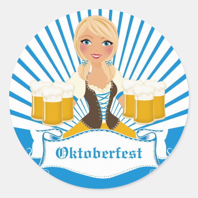 Waitress with Beer Stein Classic Round Sticker (Front)