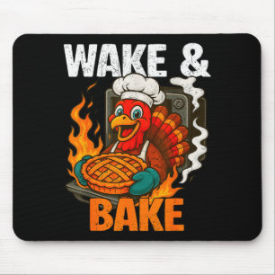 Wake And Bake Funny Vintage Turkey Thanksgiving Wo Mouse Pad