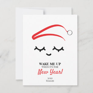 Wake me up New Year Eye lashes funny Christmas Holiday Card
