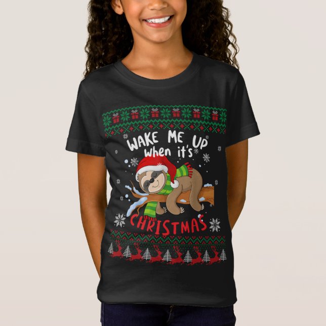 Wake Me Up When Its Christmas Cute Sloth Sleeping  T-Shirt (Front)