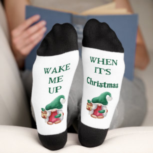 Wake Me Up When It's Christmas Gnome Socks