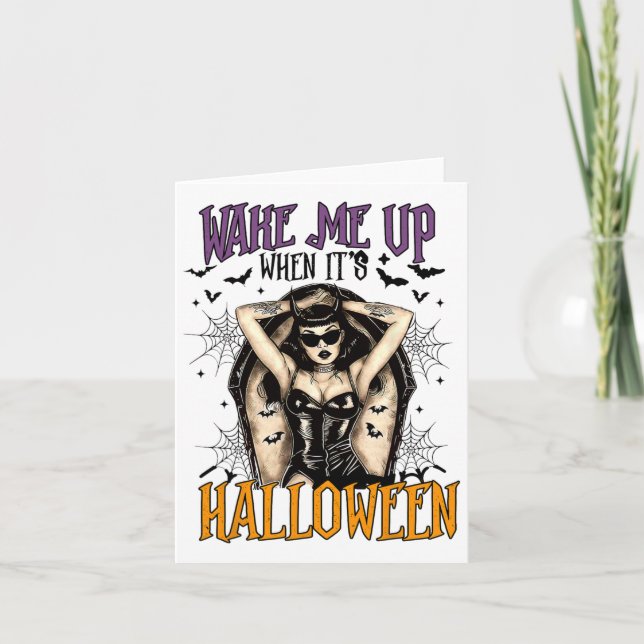 Wake Me Up When It's Halloween Funny Witch Hallowe Card (Front)