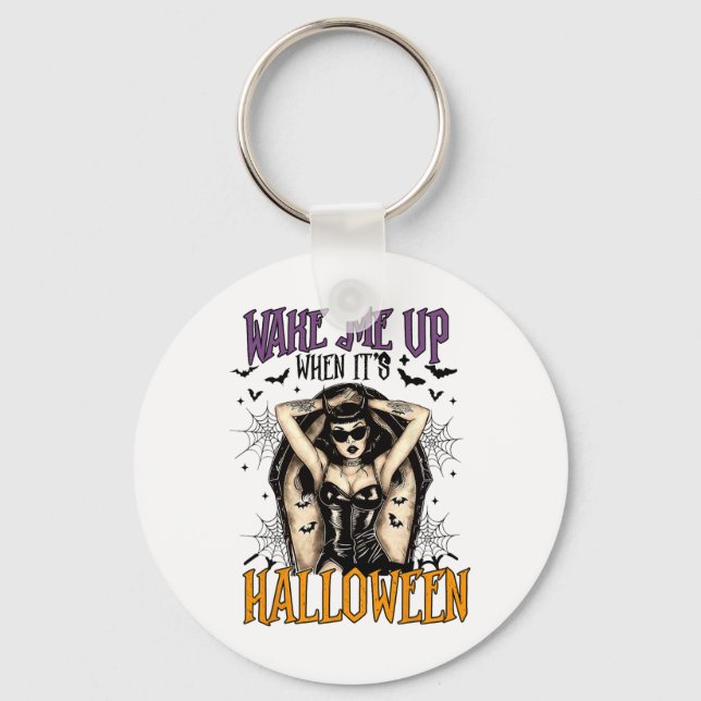 Wake Me Up When It's Halloween Funny Witch Hallowe Key Ring (Front)