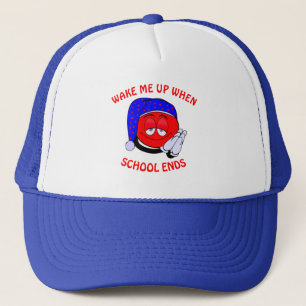 Wake me up when school ends funny emoji trucker hat
