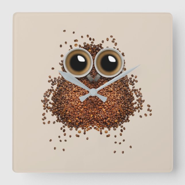 Wake Me Up, Wise Owl Square Wall Clock (Front)