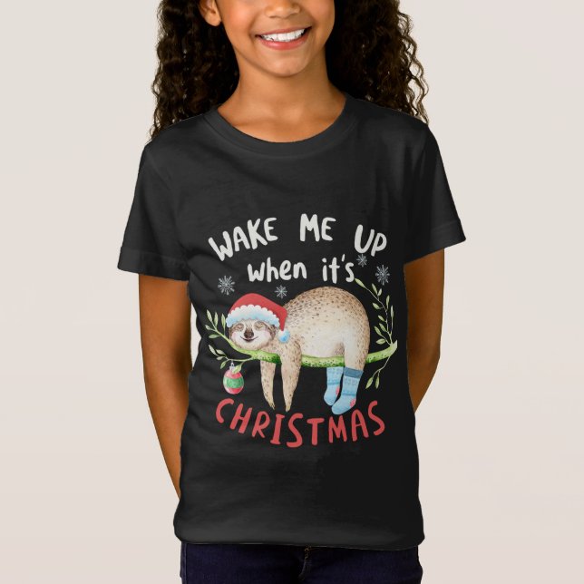Wake Me When It's Christmas - Cute Sleeping Sloth T-Shirt (Front)