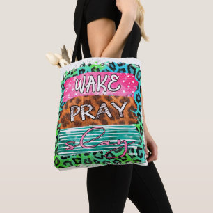 Wake Slay Pray leopard print  Tote Bag