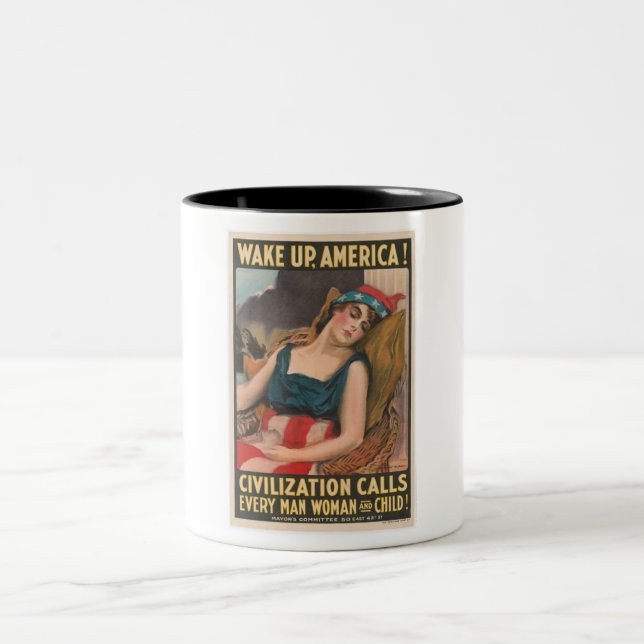 Wake Up America Poster Two-Tone Coffee Mug (Center)