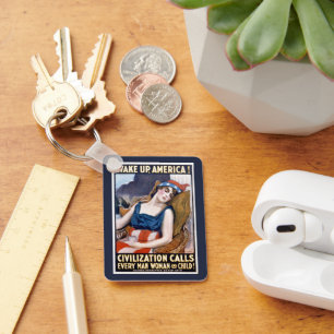 Wake Up America! Vintage Patriotic Freedom Art Key Ring