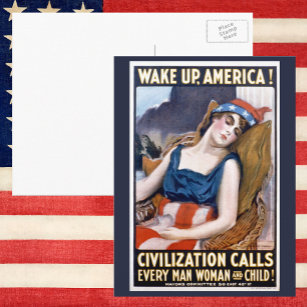 Wake Up America! Vintage Patriotic Freedom Art Postcard