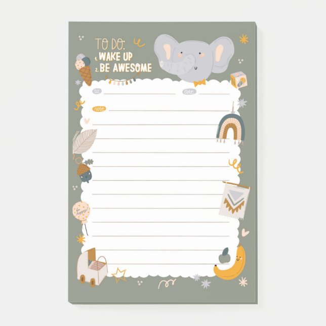 Wake up and Be Awesome with Elephant Post-it Notes (Front)
