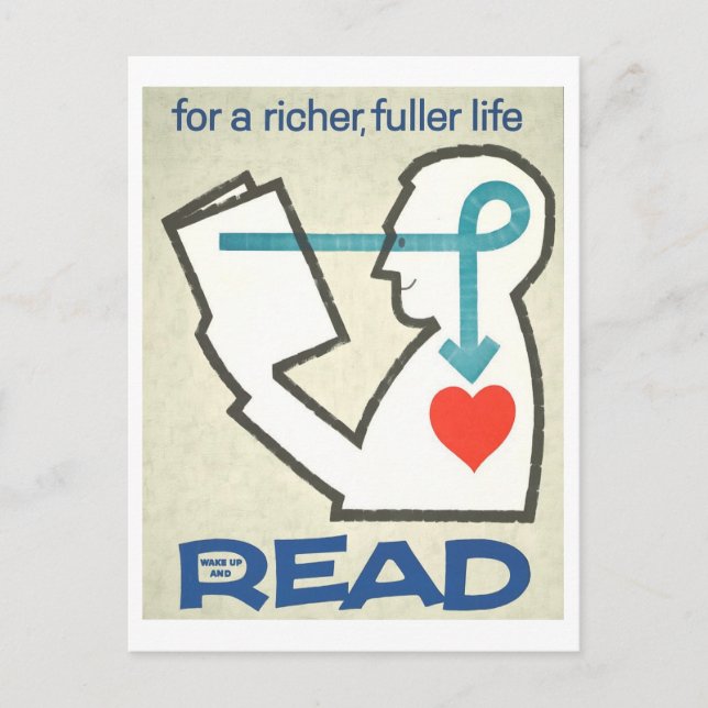 "Wake Up and Read" Vintage Library Poster  Postcard (Front)