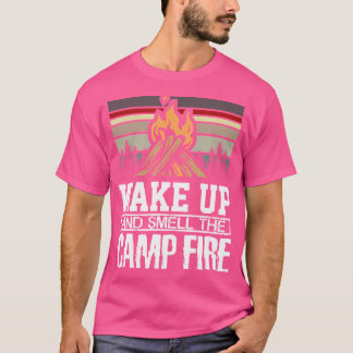 Wake Up And Smell The Campfire Retro Sunset Campin T-Shirt