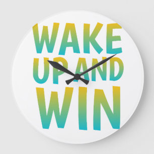 Wake Up and Win Motivational Typography Large Clock