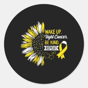 Wake Up Fight Cancer Be Kind Childhood Cancer Awar Classic Round Sticker