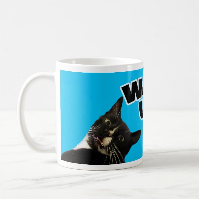 Wake Up Funny Cat Photo Slogan Humour Coffee Mug (Left)