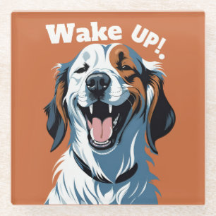 Wake up!!! Golden retriever Pop Art by CallisC Glass Coaster