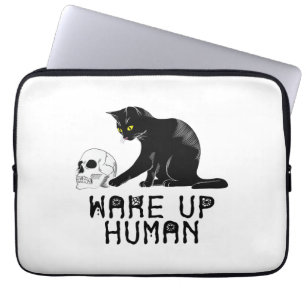 Wake Up Human - Funny Cat With Skull Laptop Sleeve