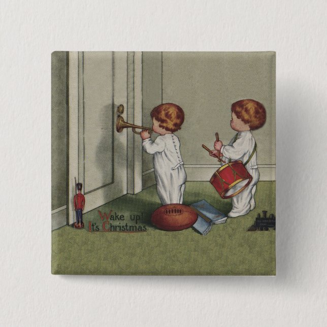 Wake Up Its Christmas cute child illustration 15 Cm Square Badge (Front)