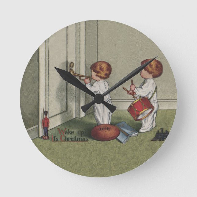 Wake Up Its Christmas cute child illustration Round Clock (Front)