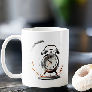 Wake up mug with ringing alarm clock
