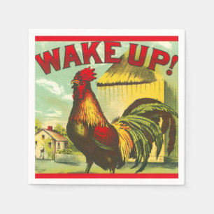 Wake Up Rooster Brunch Vintage Farm Country Decor Napkin