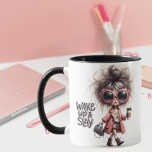 "Wake Up & Slay" Whimsical Latte Girl Boss Coffee