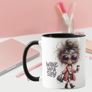 "Wake Up & Slay" Whimsical Latte Girl Boss Coffee Mug