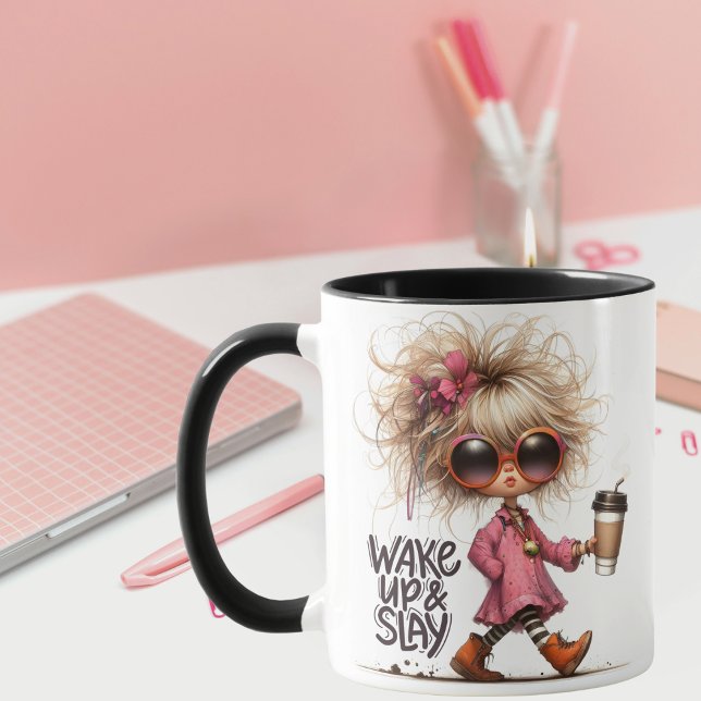 "Wake Up & Slay" Whimsical Latte Girl Coffee Mug (Creator Uploaded)