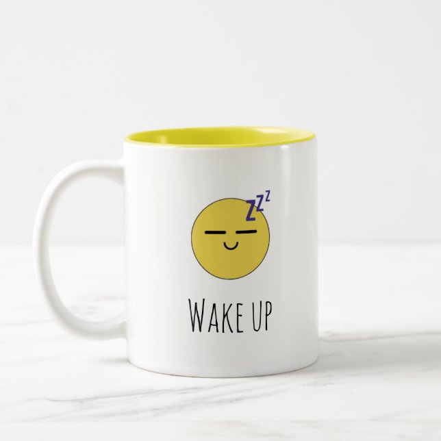 "Wake Up" Sleepy Emoji Mug (Left)