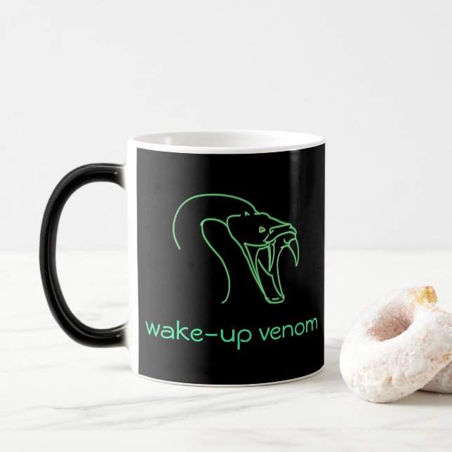 Wake-up Venom - Snake Head and Fangs graphic Magic Mug (With Donut)