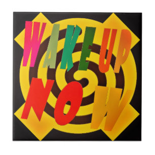 Wake you up now design block art words crossed nap tile