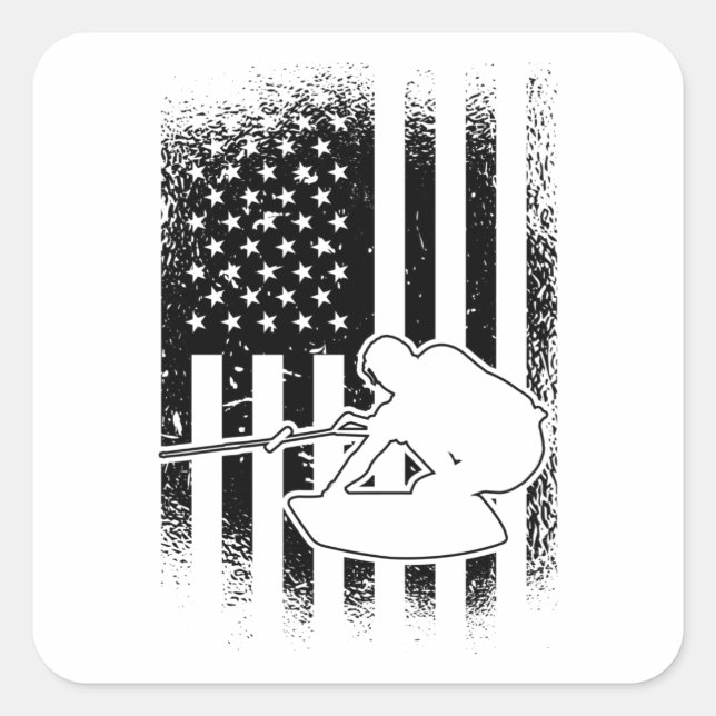 Wakeboard American Flag Wakeboarding Wakeboarder Square Sticker (Front)