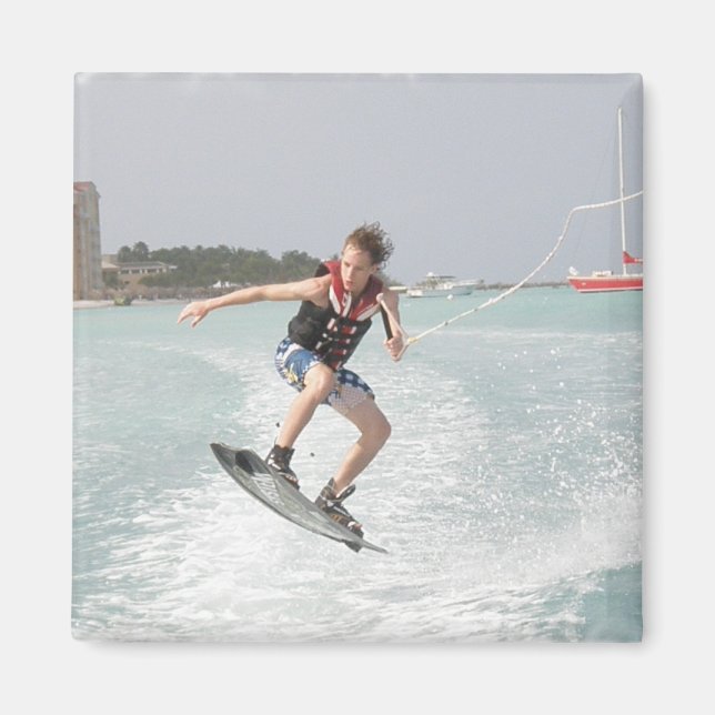 Wakeboarder Jumping Square Magnet (Front)