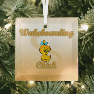 Wakeboarding Chick Glass Tree Decoration