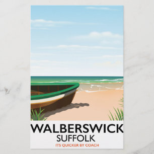 walberswick suffolk vintage travel poster stationery