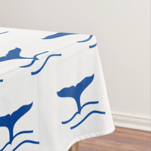 Wale blue white pattern modern summer coastal tablecloth