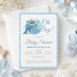 Wale Watercolor Oh Boy Baby Shower Invitation