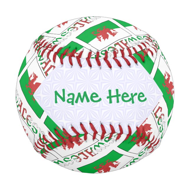 Wales and Welsh Flag Tiled Green Personalisation  Baseball (Front)