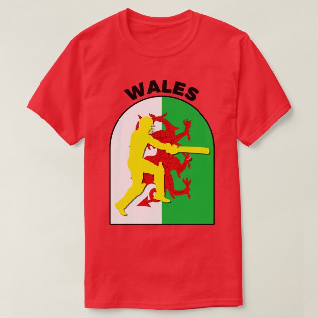 Wales Cricket Batsman Wales Flag  T-Shirt (Design Front)